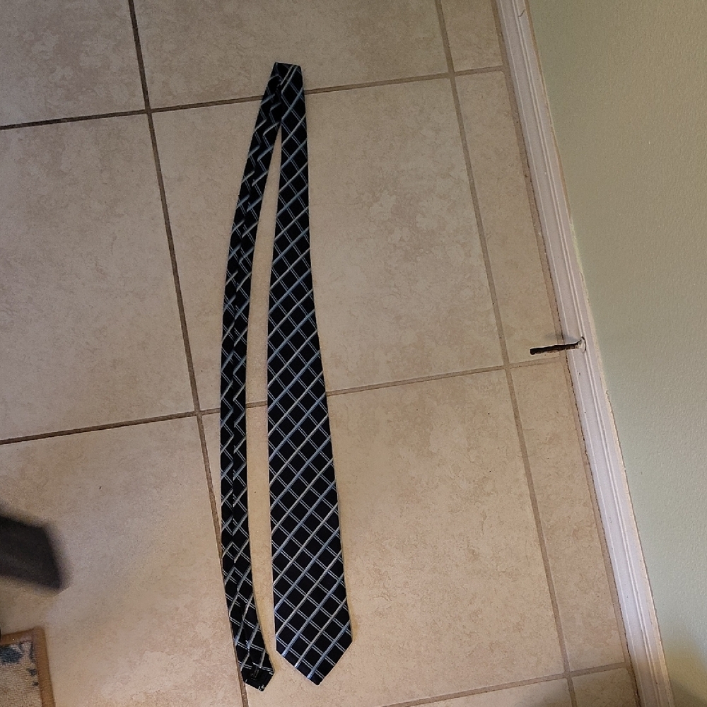 Elegant Navy Blue and White Checkered Tie For Tall Men